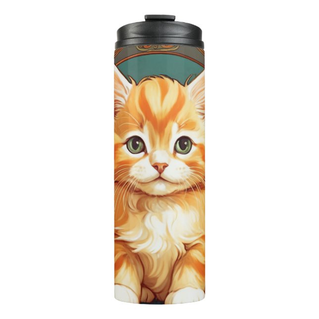 Alphonse Mucha Style Orange Cat Thermosbecher (Vorderseite)