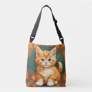 Alphonse Mucha Style Orange Cat Tragetaschen Mit Langen Trägern