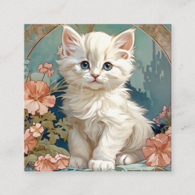 Alphonse Mucha Style White Cat Begleitkarte (Vorderseite)