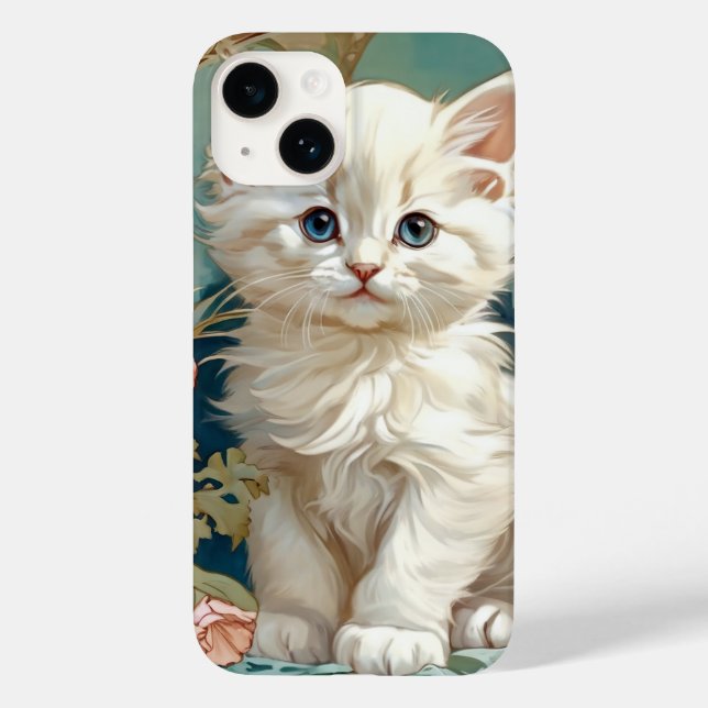 Alphonse Mucha Style White Cat Case-Mate iPhone 14 Hülle (Rückseite)
