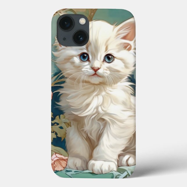 Alphonse Mucha Style White Cat Case-Mate iPhone Hülle (Rückseite)