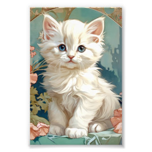 Alphonse Mucha Style White Cat Fotodruck