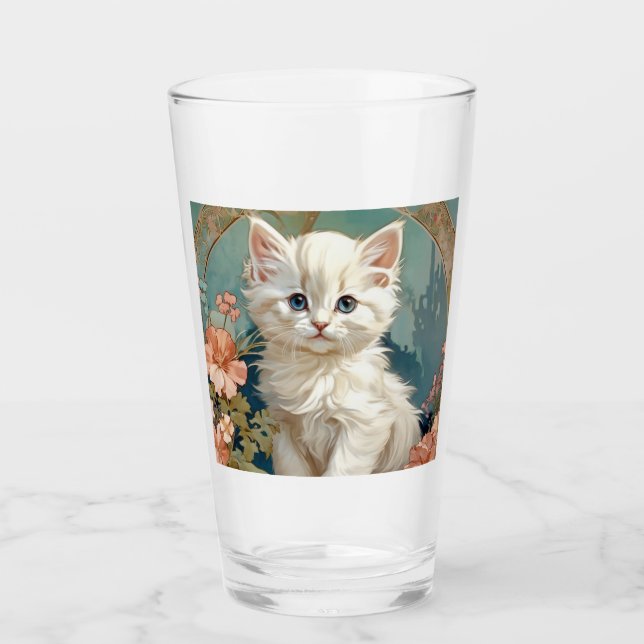 Alphonse Mucha Style White Cat Glas (Vorderseite)