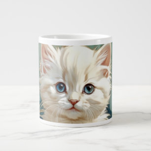 Alphonse Mucha Style White Cat Jumbo-Tasse