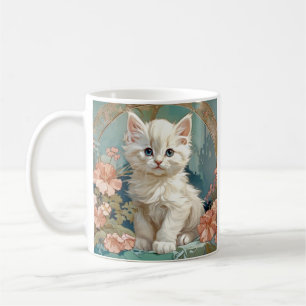 Alphonse Mucha Style White Cat Kaffeetasse