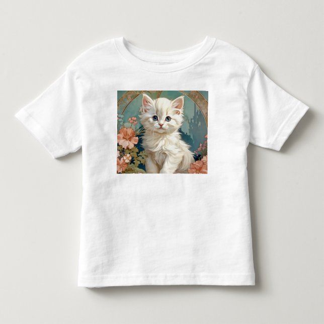 Alphonse Mucha Style White Cat Kleinkind T-shirt (Vorderseite)