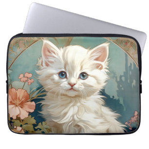 Alphonse Mucha Style White Cat Laptopschutzhülle