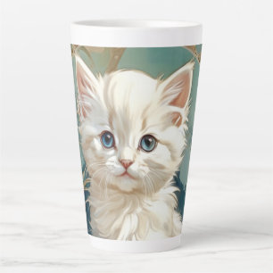 Alphonse Mucha Style White Cat Milchtasse