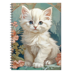 Alphonse Mucha Style White Cat Notizblock
