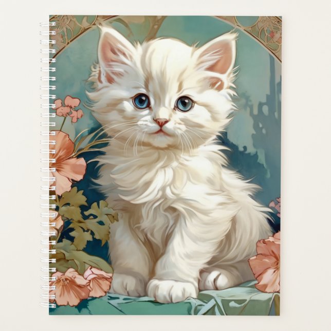 Alphonse Mucha Style White Cat Planer (Vorderseite)