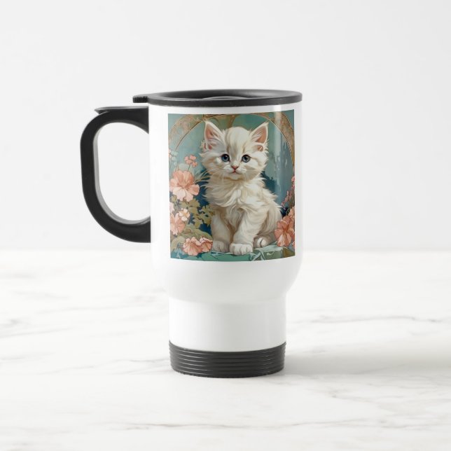 Alphonse Mucha Style White Cat Reisebecher (Links)