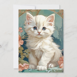 Alphonse Mucha Style White Cat Save The Date