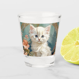 Alphonse Mucha Style White Cat Schnapsglas