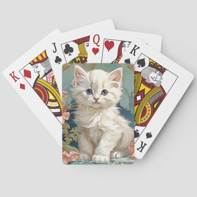 Alphonse Mucha Style White Cat Spielkarten (Rückseite)