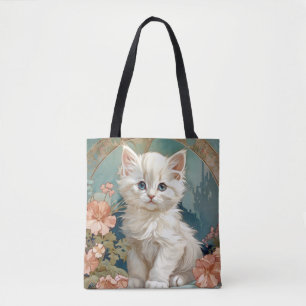 Alphonse Mucha Style White Cat Tasche