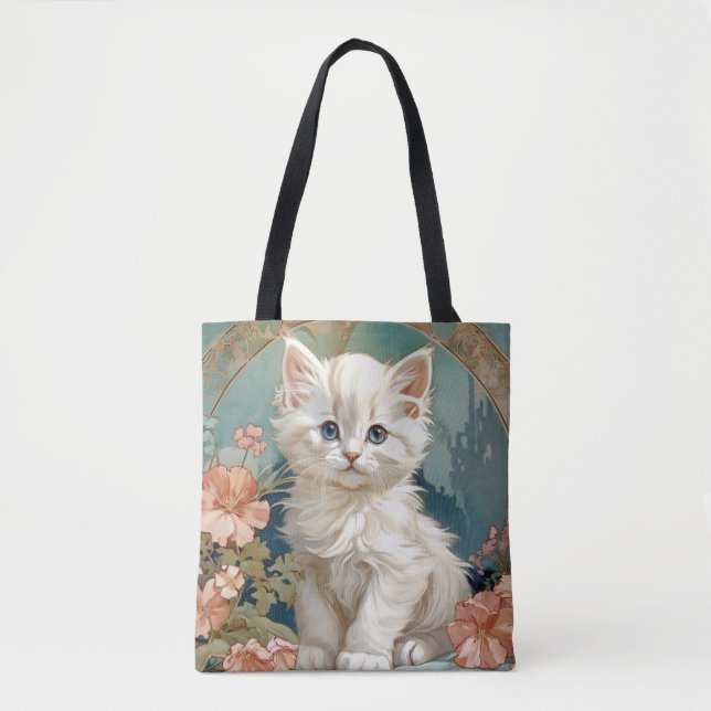 Alphonse Mucha Style White Cat Tasche (Vorderseite)