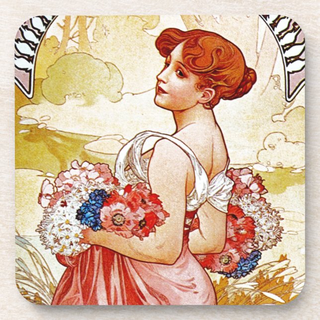 Alphonse Mucha Summer Getränkeuntersetzer (Vorderseite)