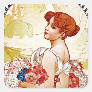 Alphonse Mucha Summer Quadratischer Aufkleber