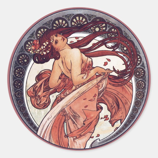 Alphonse Mucha - Tanz Runder Aufkleber (Vorderseite)