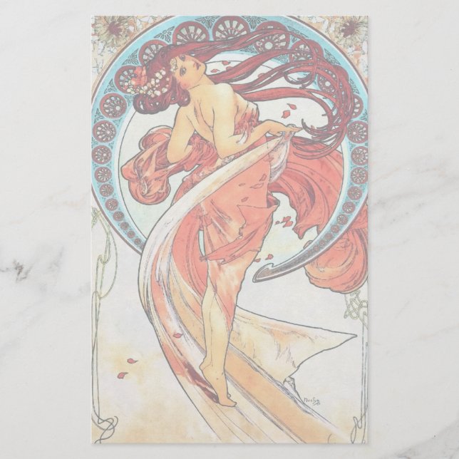 Alphonse Mucha Tanz Vintage Jugendstil-Malerei Briefpapier (Vorderseite)