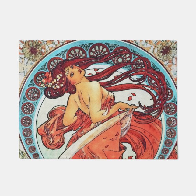 Alphonse Mucha Tanz Vintage Jugendstil-Malerei Fußmatte (Vorderseite)