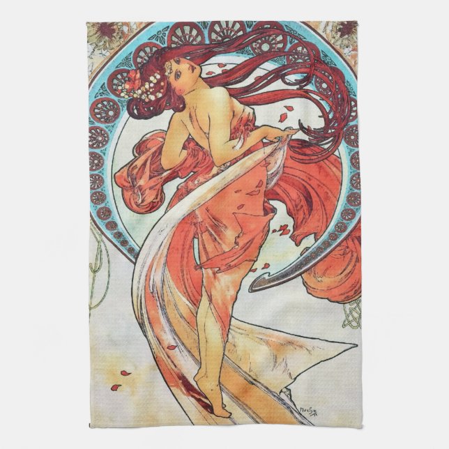 Alphonse Mucha Tanz Vintage Jugendstil-Malerei Handtuch (Vertikal)