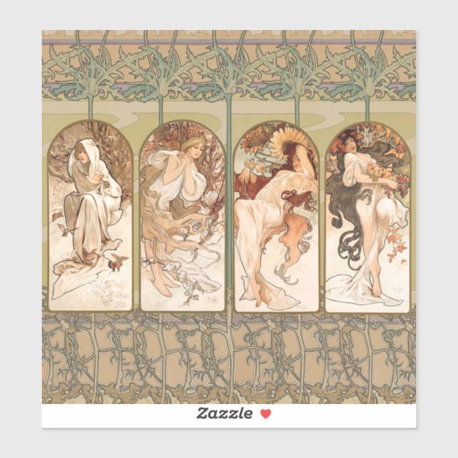 Alphonse Mucha The Seasons 1897 Art Nouveau Aufkleber (Blatt)