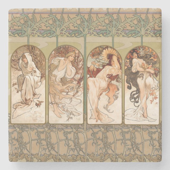 Alphonse Mucha The Seasons 1897 Art Nouveau Steinuntersetzer (Vorderseite)