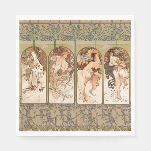 Alphonse Mucha The Seasons 1897 Jugendstil Serviette (Vorderseite)