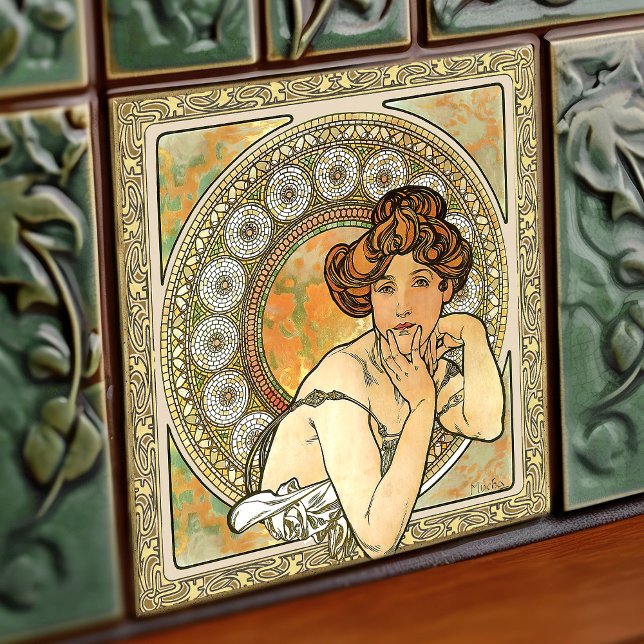 Alphonse Mucha Topaz Vintage Jugendstil Fliese (Von Creator hochgeladen)