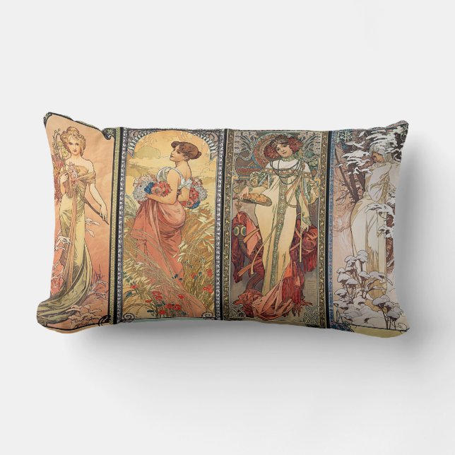 Alphonse Mucha vier Jahreszeit-Kissen Lendenkissen (Vorderseite)
