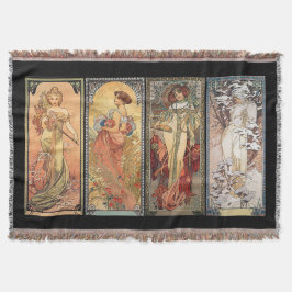 Alphonse Mucha vier Jahreszeit-Wolldecken Decke