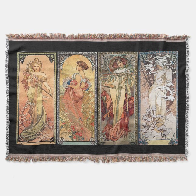 Alphonse Mucha vier Jahreszeit-Wolldecken Decke (Vorderseite)