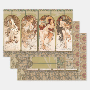 Alphonse Mucha Vier Jahreszeiten 1897 Art Nouveau  Geschenkpapier Set