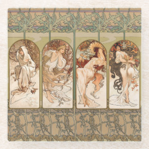 Alphonse Mucha Vier Jahreszeiten 1897 Art Nouveau  Glasuntersetzer