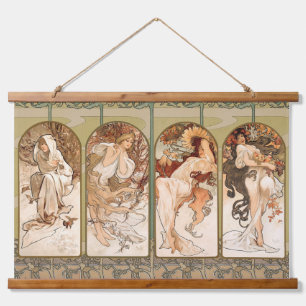 Alphonse Mucha Vier Jahreszeiten 1897 Art Nouveau  Wandteppich Mit Holzrahmen