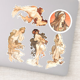 Alphonse Mucha Vier Jahreszeiten und Bonus Circle Aufkleber