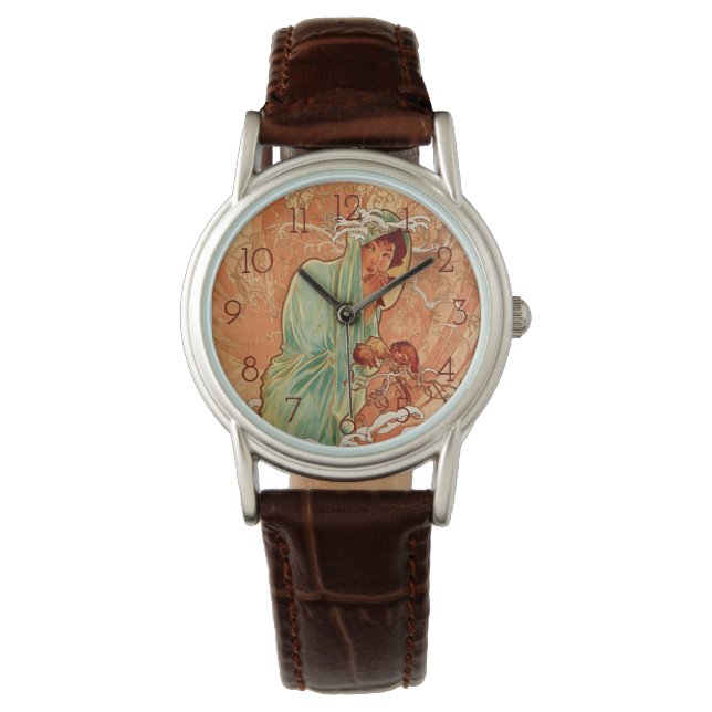Alphonse Mucha, Vier Jahreszeiten, Winter Armbanduhr (Vorderseite)