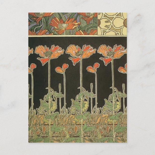 Alphonse Mucha Vintag Popular Art Nouveau Poppies Postkarte (Vorderseite)