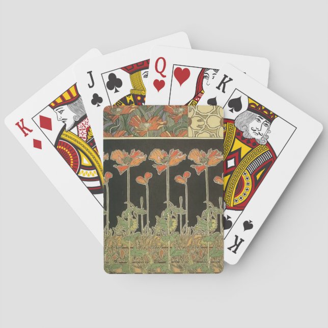 Alphonse Mucha Vintag Popular Art Nouveau Poppies Spielkarten (Rückseite)