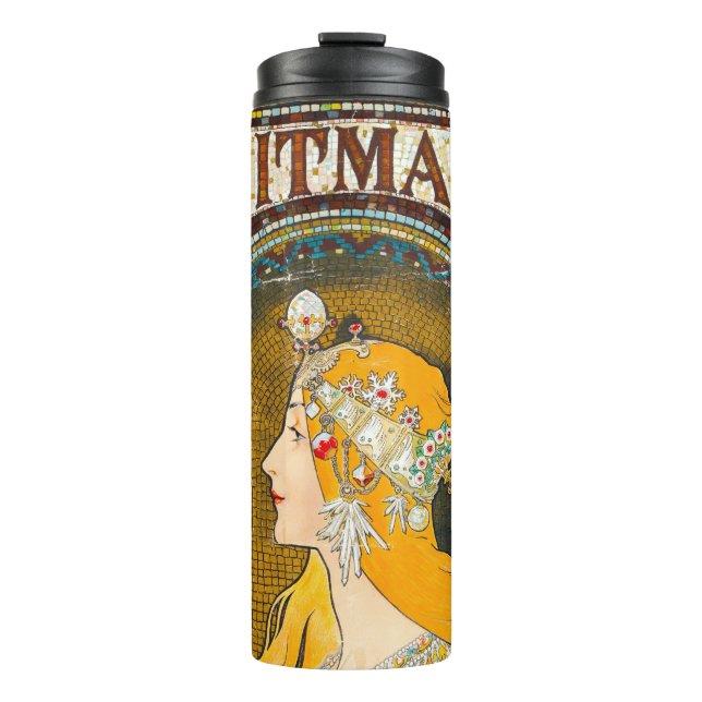 Alphonse Mucha Vintag Whitman's Ad Thermosbecher (Vorderseite)