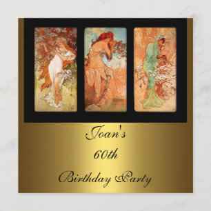 Alphonse Mucha Vintage Art Gold Einladung