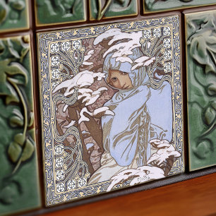 Alphonse Mucha Winter 4 Jahreszeiten Art Nouveau V Fliese