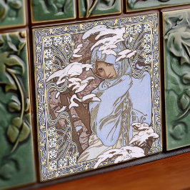 Alphonse Mucha Winter 4Seasons Jugendstil Vintag Fliese