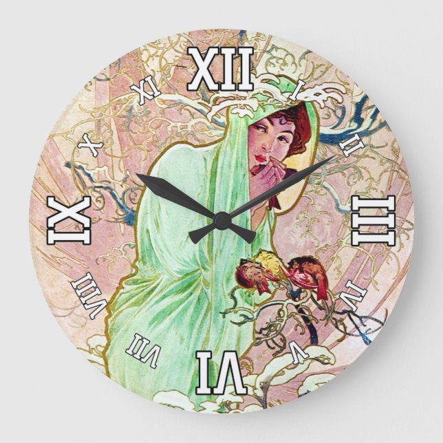 Alphonse Mucha Winter II Große Wanduhr (Vorderseite)
