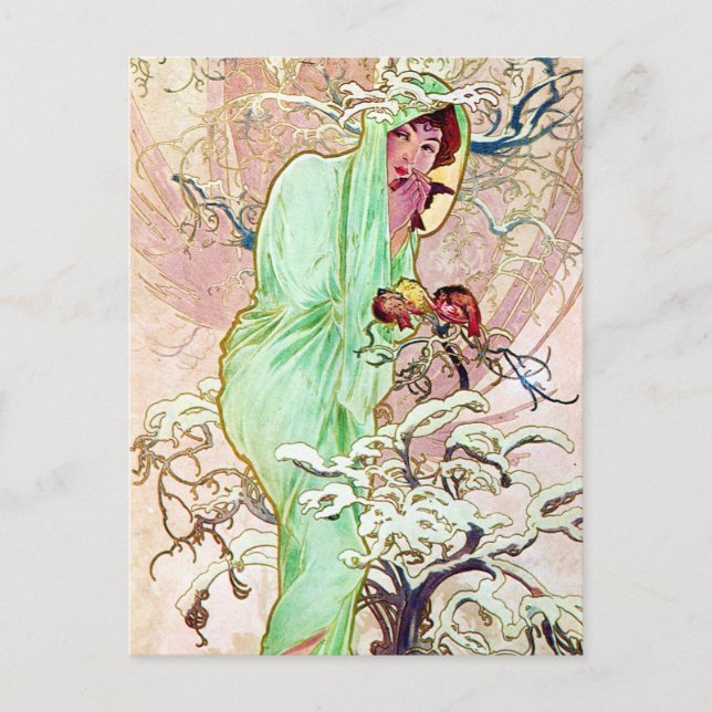 Alphonse Mucha Winter II Postkarte (Vorderseite)
