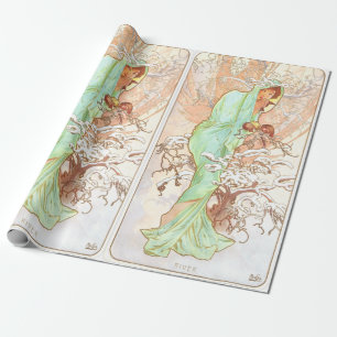 Alphonse Mucha Winter Vintage Jugendstil-Malerei Geschenkpapier