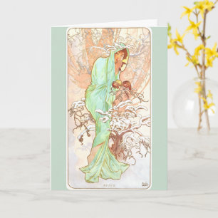Alphonse Mucha Winter Vintage Jugendstil-Malerei Karte