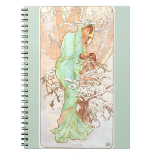 Alphonse Mucha Winter Vintage Jugendstil-Malerei Notizblock