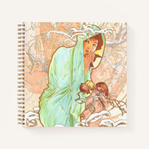 Alphonse Mucha Winter Vintage Jugendstil-Malerei Notizbuch